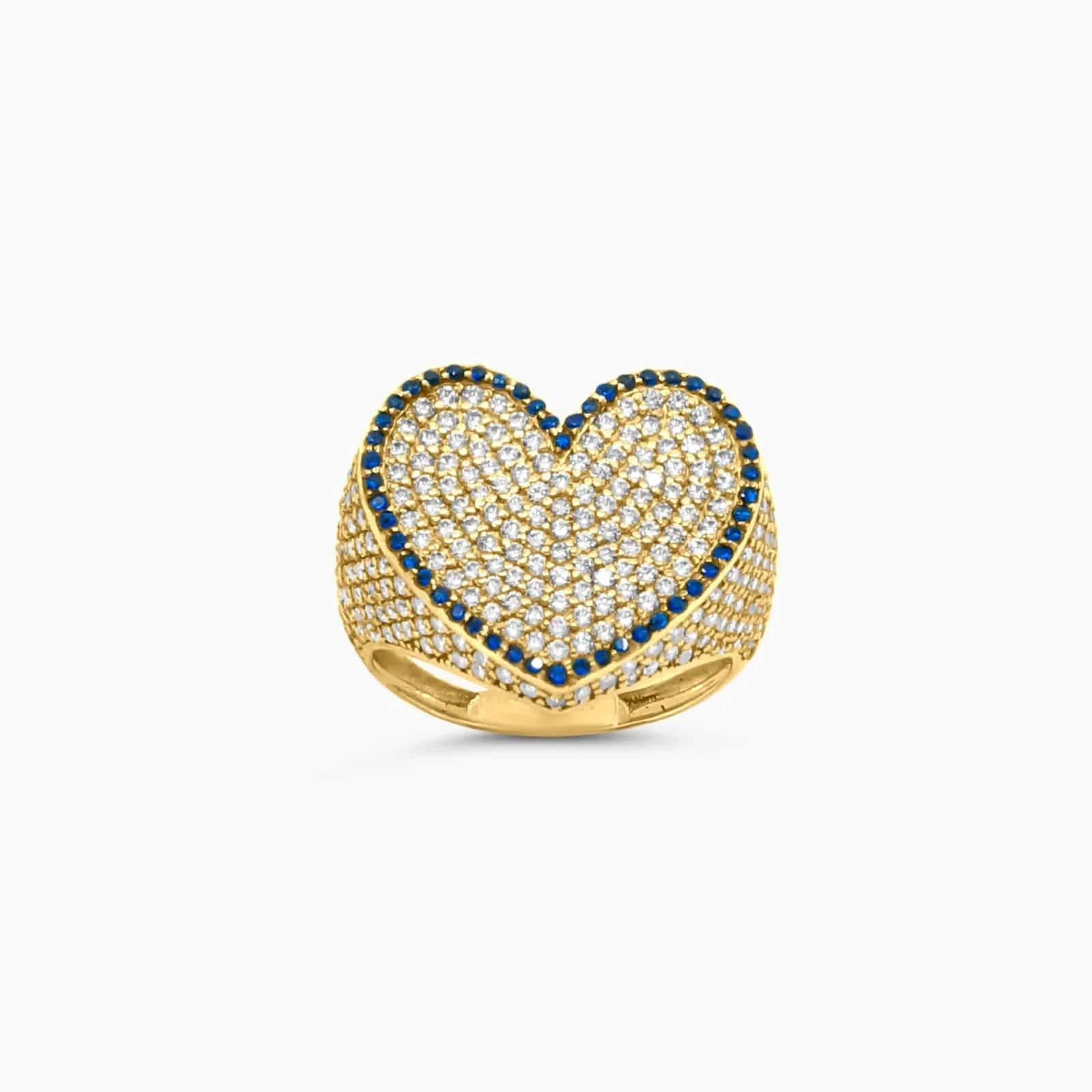 Anillo Corazón Pavé con Bordes Azules en Oro 10K Daisy Joyeria