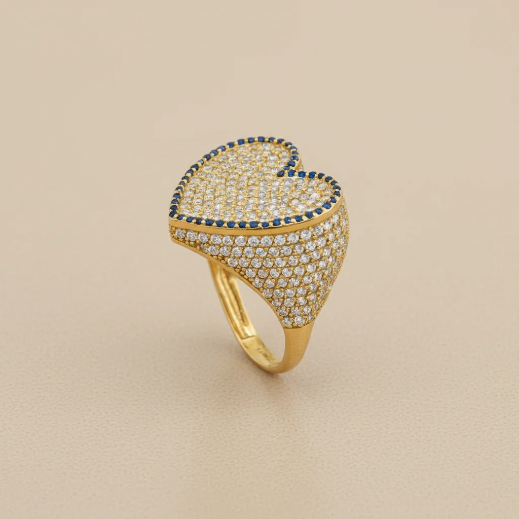 Anillo Corazón Pavé con Bordes Azules en Oro 10K Daisy Joyeria