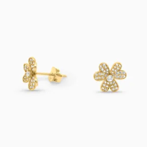 Aretes Flor Pave Brillante en 10k Daisy Joyeria
