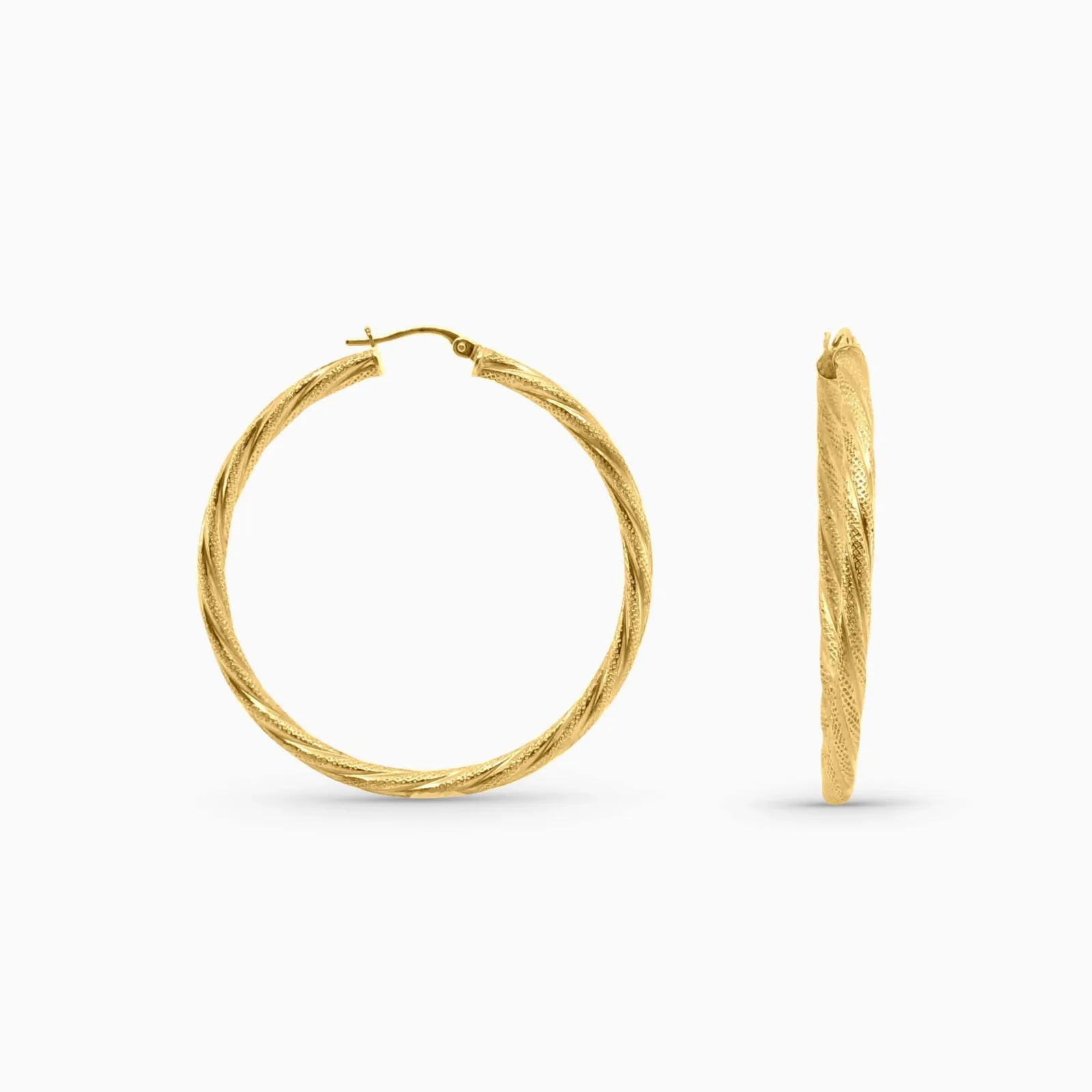 Aretes Argolla Torcida Texturizada en 10k Daisy Joyeria