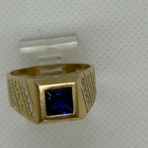 Anillo Piedra Azul Cuadrada en Oro 10K