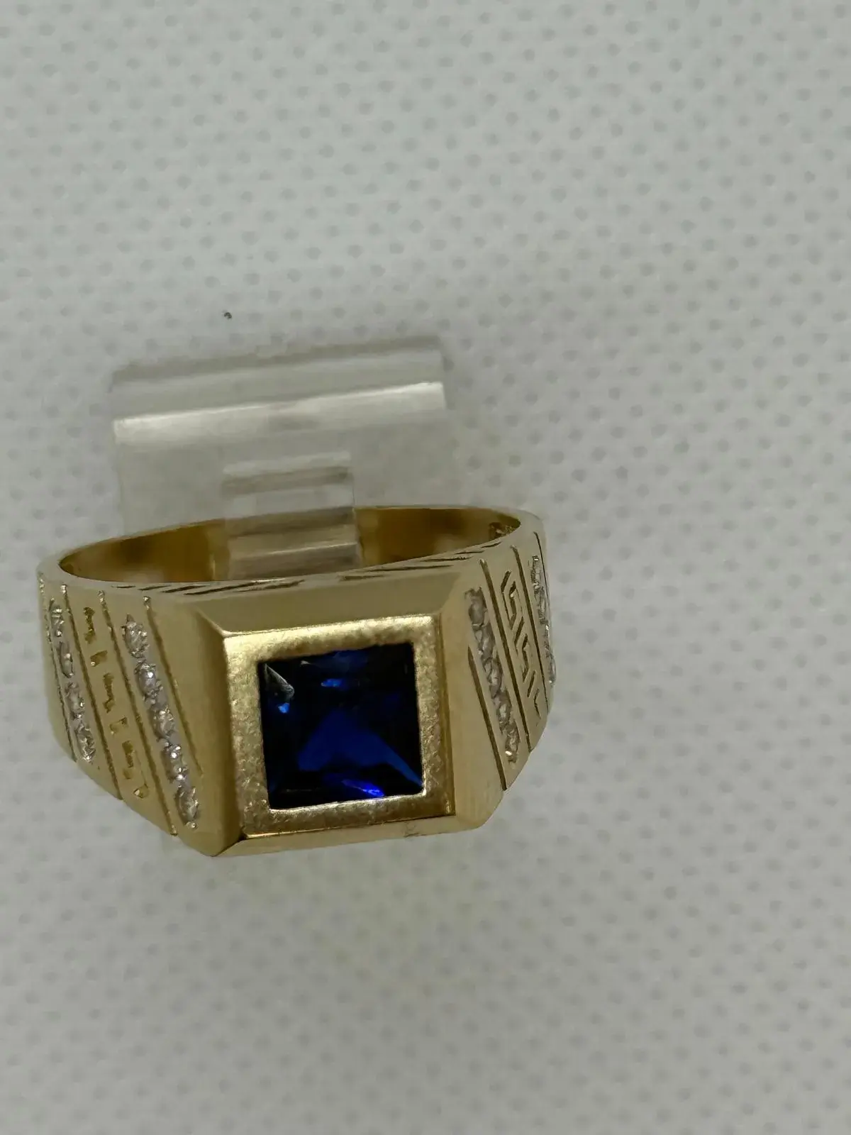 Anillo Piedra Azul Cuadrada en Oro 10K