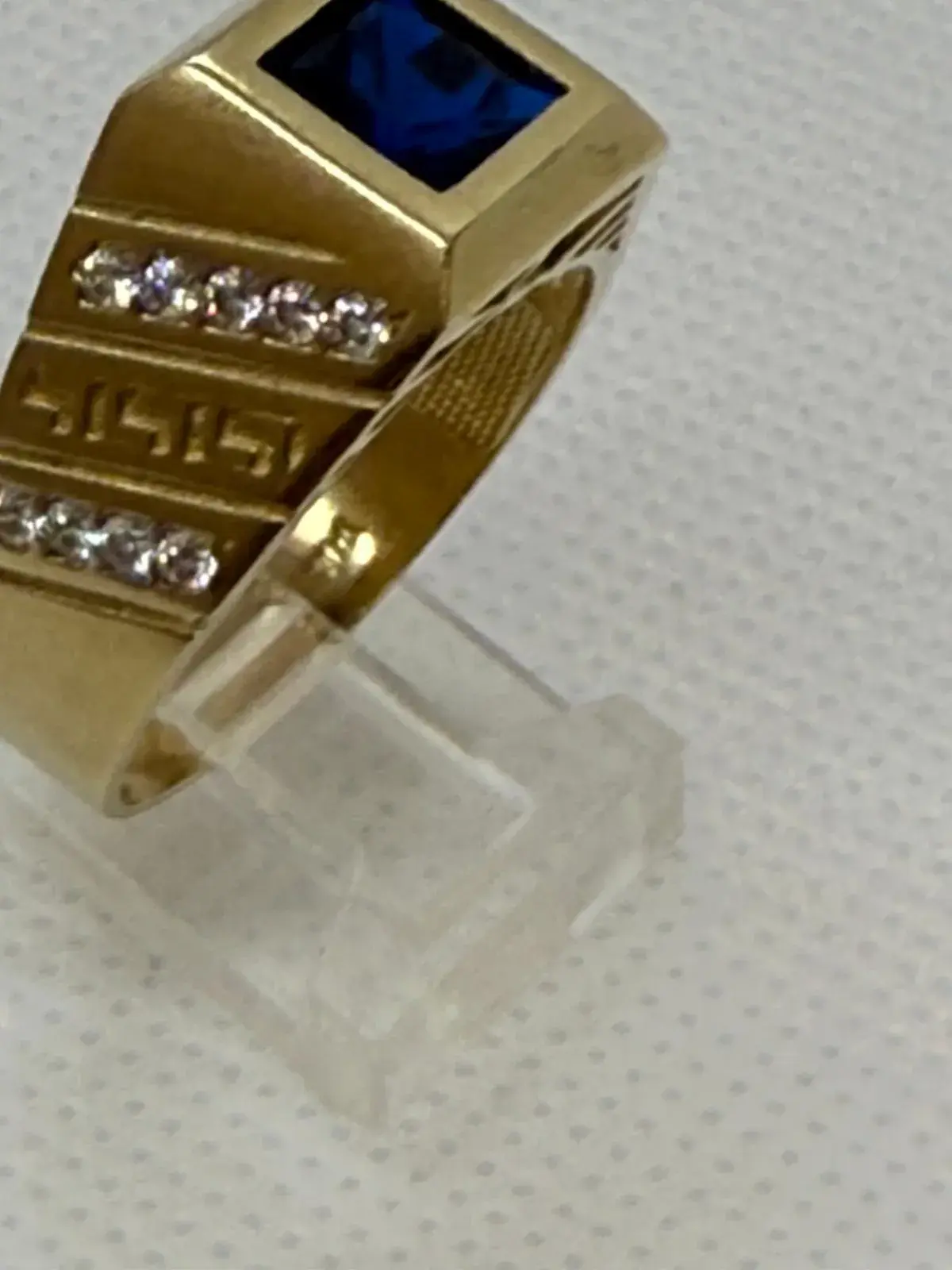 Anillo Piedra Azul Cuadrada en Oro 10K - Imagen 2