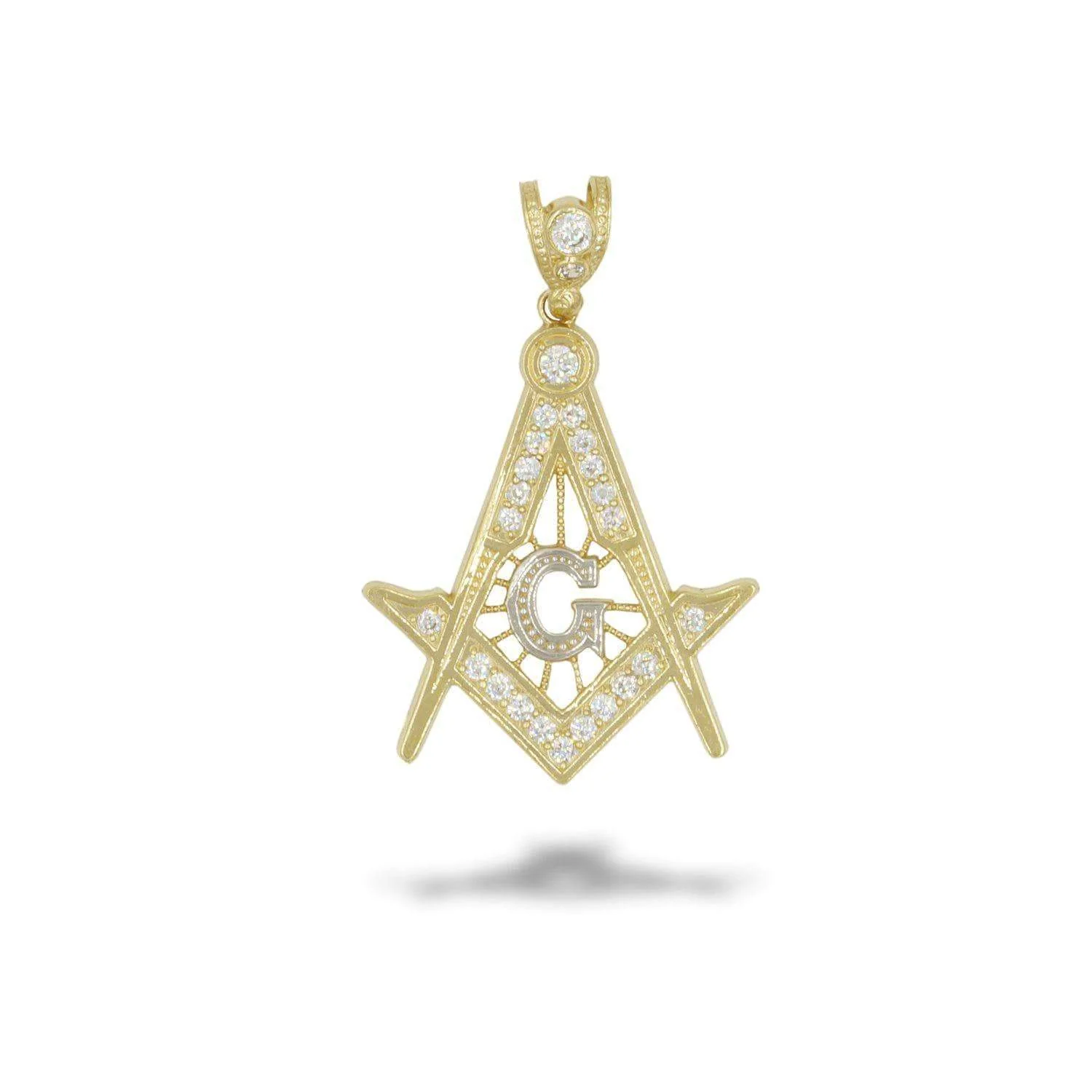 10K Yellow Gold Masonic Pendant with CZ