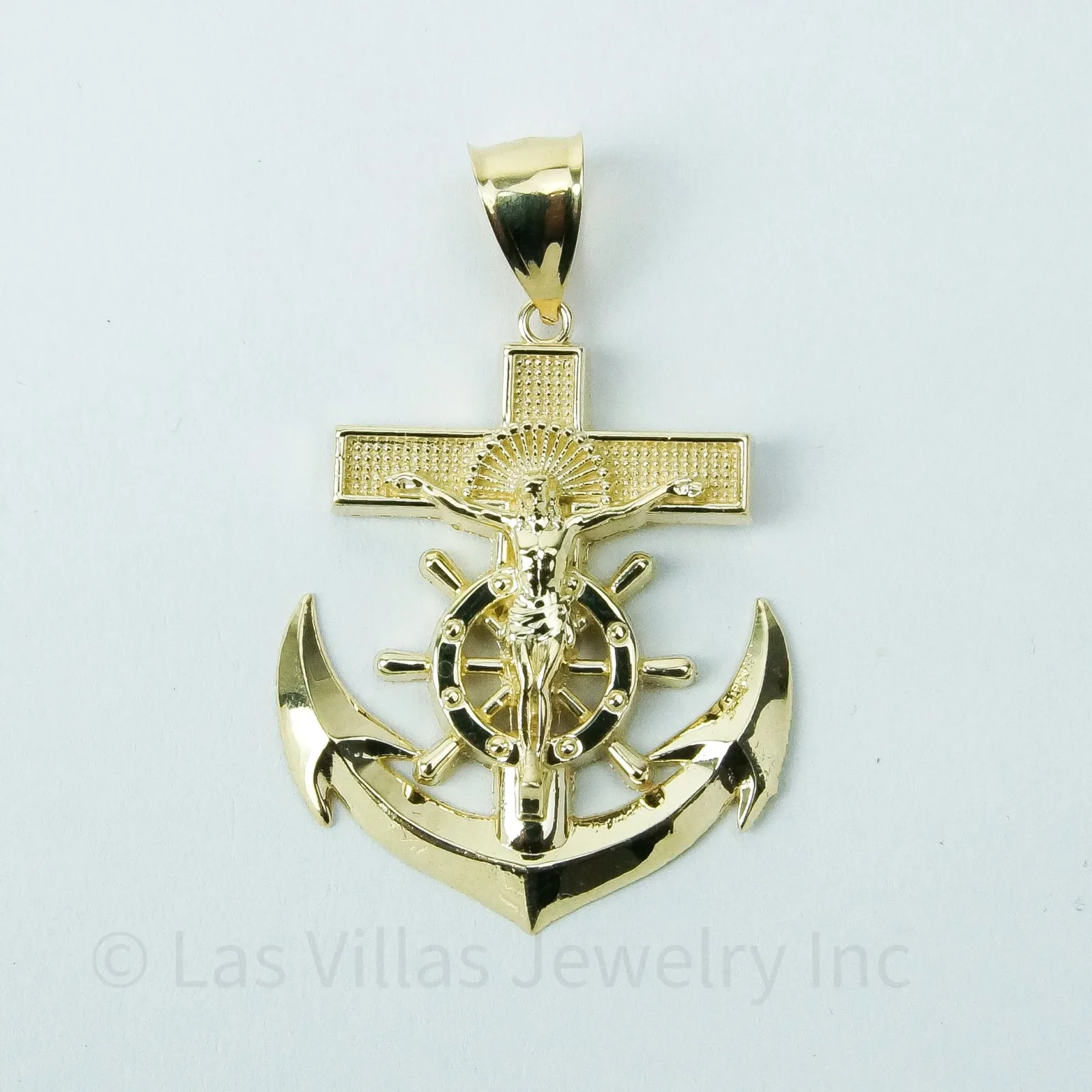 Las Villas Pendant Nautical Anchor with Jesus in 10k